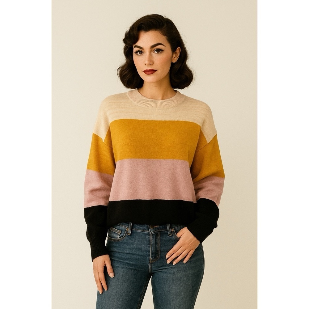 NWT Vici Le Lis Striped Colorblock Pink Sweater M​​​​​​​